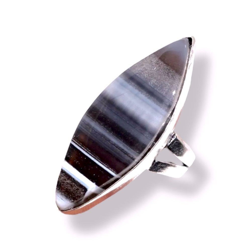 NEW 925 Sterling Silver Owyhee Opal Striped Gemstone Statement Ring Size 8.75